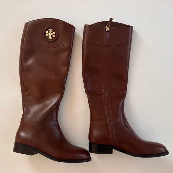 Tory Burch Brown Leather Junction Riding Boots - Picture 2 of 10